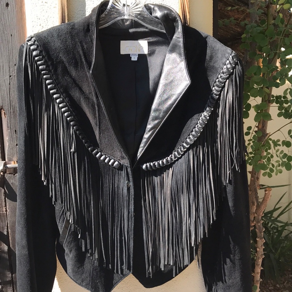 Black suede and leather trim lined blazer